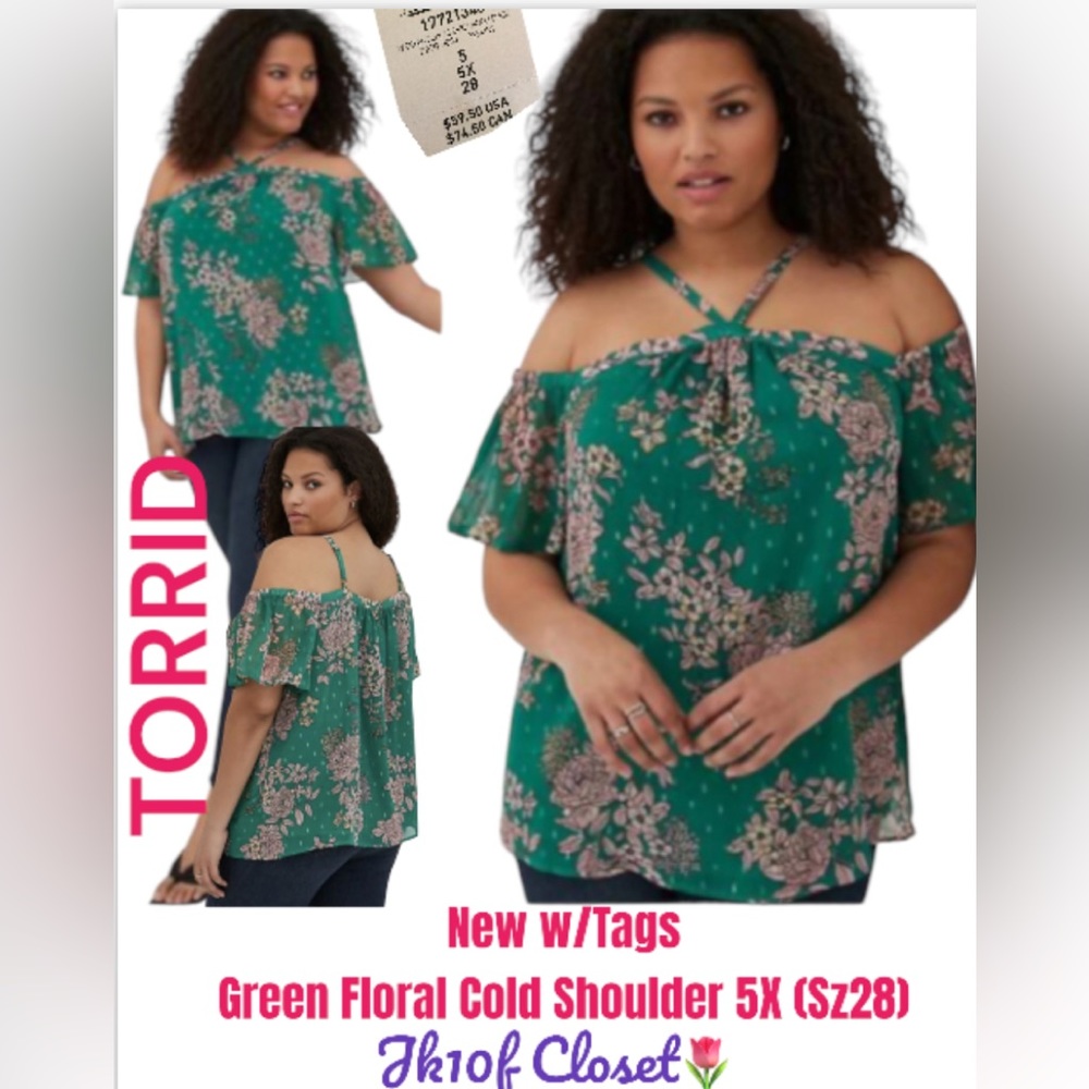 LOWEST🌺 NWT TORRID 5X SEXY OFF SHOULDER FLORAL CHIFFON TOP